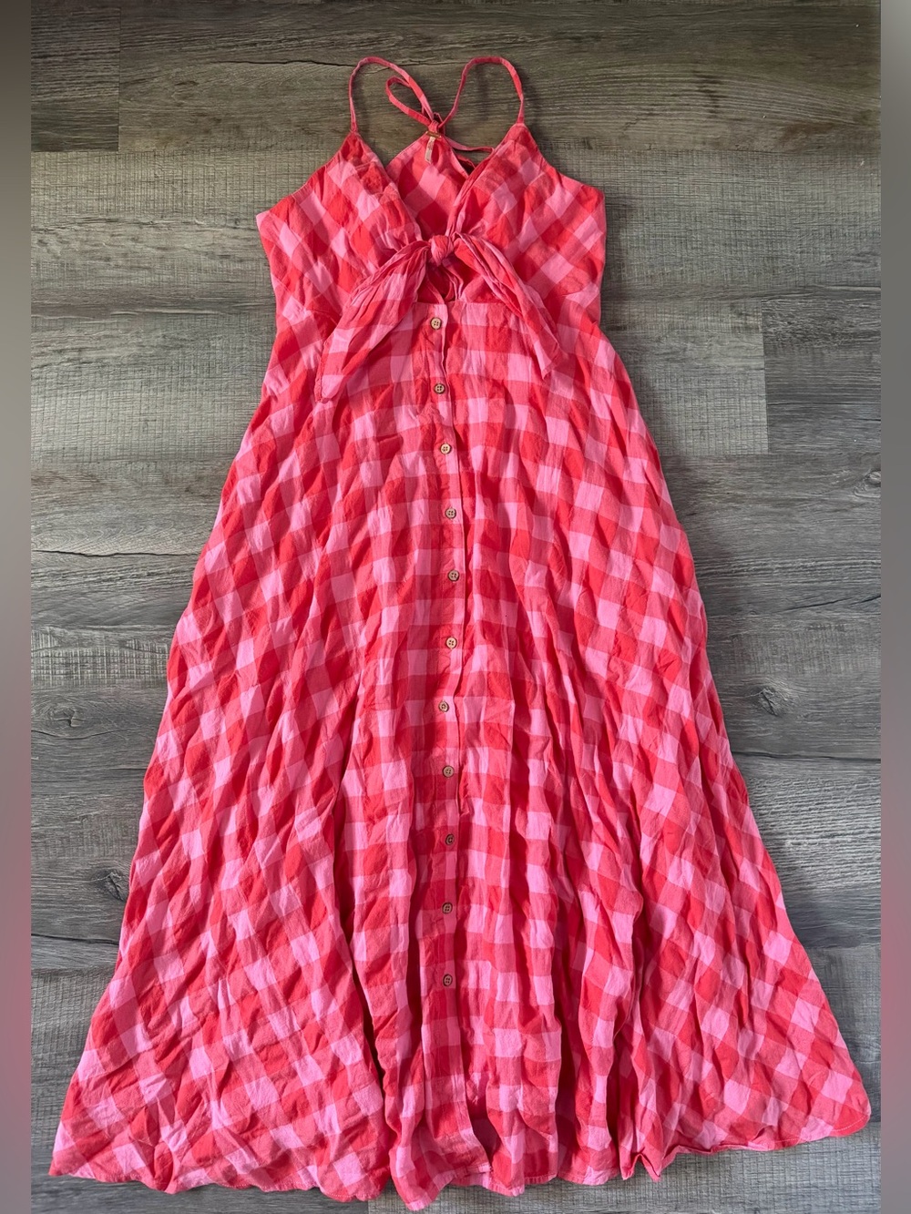 Free People Via Midi Dress Red Combo Everly Large Gingham - Picture 5 of 9